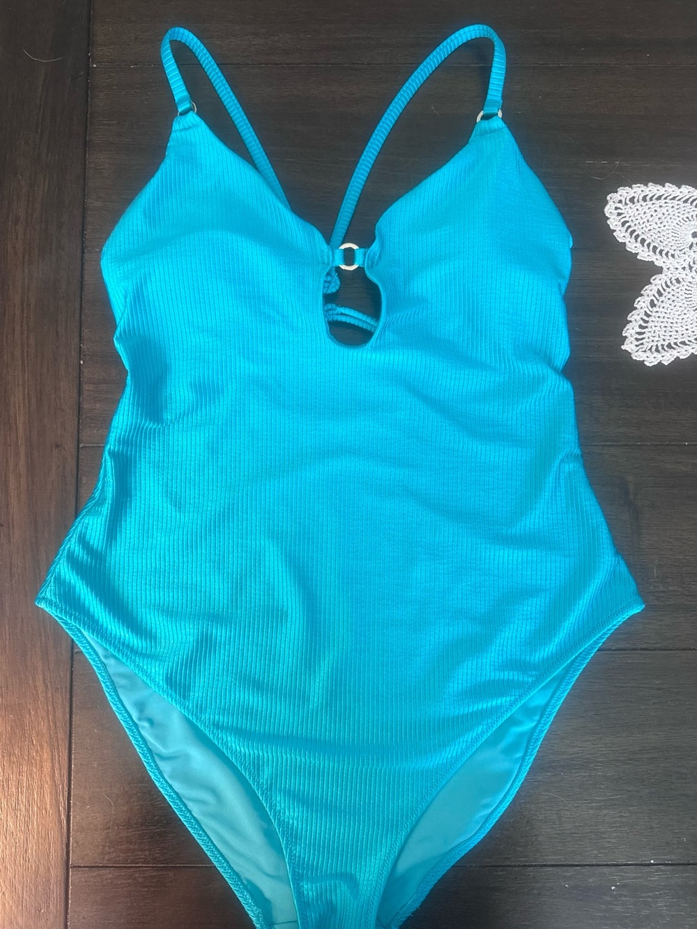 Aerie Blue Shine Rib Cheeky One Piece Swimsuit